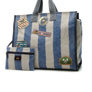Sports Patches Striped Tote Bag - Blue/Beige