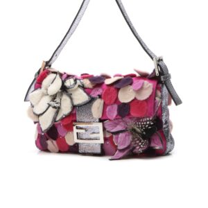 Fur Flowers & Petals Baguette Bag - Pink/Purple