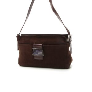 Zipper Baguette Bag - Brown Suede