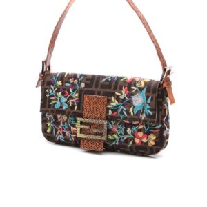 Floral Embroidered Baguette Bag - Tobacco