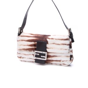 Zebra Print Baguette Bag - Brown/White