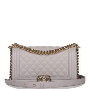 Chanel Medium Boy Bag Grey Quilted Caviar Light Gold Hardware