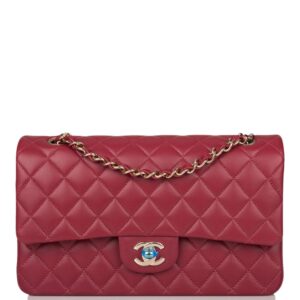 Chanel Medium Classic Double Flap Bag Burgundy Lambsking Light Gold Hardware