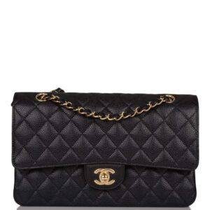 Chanel Medium Classic Double Flap Bag Black Quilted Caviar Gold Hardware