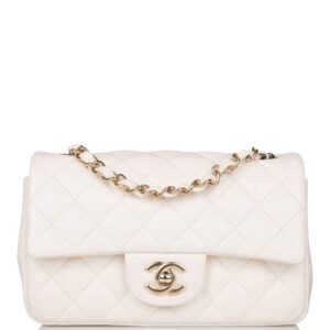 Chanel White Quilted Lambskin Rectangular Mini Classic Flap Bag Light Gold Hardware