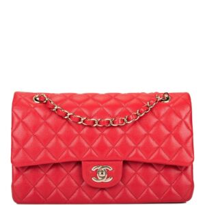 Chanel Red Quilted Caviar Medium Classic Double Flap Bag