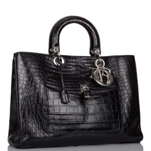 Christian Dior Black Diorissimo Pocket Matte Alligator Tote Silver Hardware