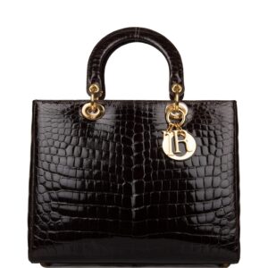 Christian Dior Dark Brown Large Lady Dior Alligator Tote Gold Hardware