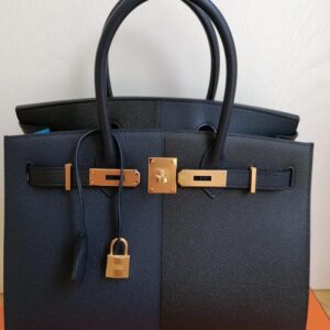 Hermes Birkin 30 Casaque Black Bleu Indigo Bleu Zanzibar Epsom Gold Hardware For GE