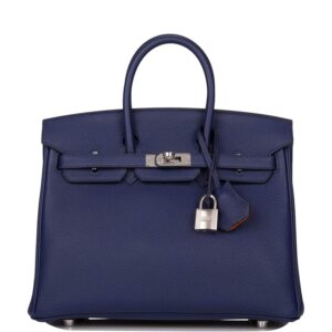 Hermes Bleu Encre Verso Togo Birkin 25cm Palladium Hardware