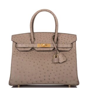 Hermes Gris Asphalte Ostrich Birkin 30cm Gold Hardware
