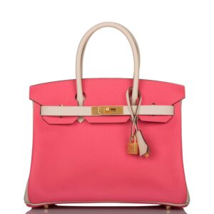 Hermes Birkin 30cm Bi-Color Craie and Rose Azalee Epsom Brushed Gold Hardware
