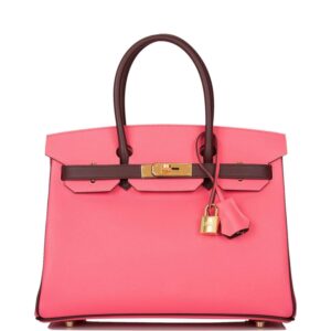 Hermes Birkin 30cm Bi-Color Rose Azalee and Bordeaux Epsom Gold Hardware