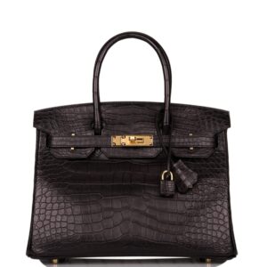 Hermes Birkin 30cm Black Matte Alligator Gold Hardware
