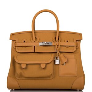 Hermes Birkin 35cm Desert/Sesame Swift and Toile Canvas "Cargo" Palladium Hardware