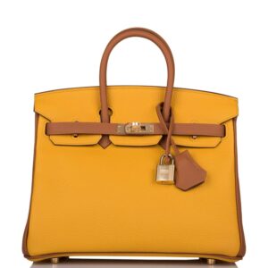 Hermes Birkin 25 Jaune Ambre and Gold Togo Permabrass Hardware