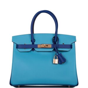Hermes Birkin 30 Celeste and Bleu Electric Epsom Rose Gold Hardware
