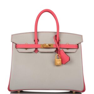 Hermes Birkin 25 Gris Perle and Rose Azalee Chèvre Brushed Gold Hardware