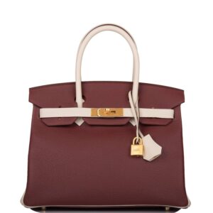 Hermes Birkin 30 Rouge H and Craie Togo Brushed Gold Hardware