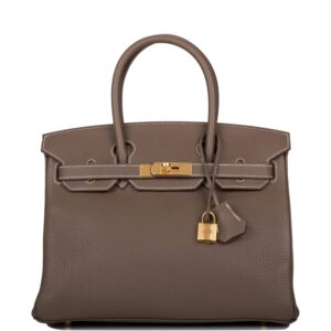 Hermes Etoupe Clemence Birkin 30cm Gold Hardware