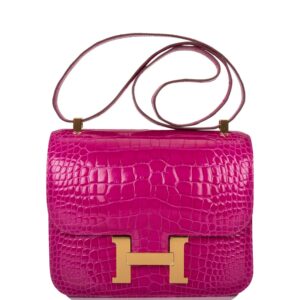 Hermes Rose Scheherazade Shiny Alligator Constance 24cm Gold Hardware