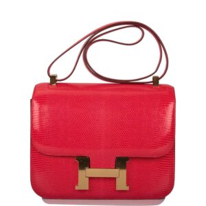 Hermes Rouge Exotique Lizard Niloticus Constance 24cm Gold Hardware