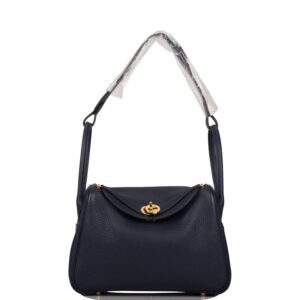 Hermes Bleu Nuit Clemence Lindy 26cm Gold Hardware