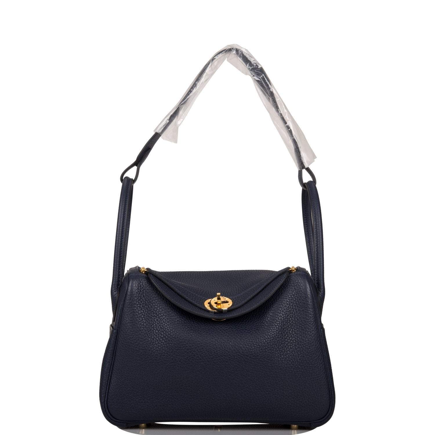 Hermes Bleu Nuit Clemence Lindy 26cm Gold Hardware