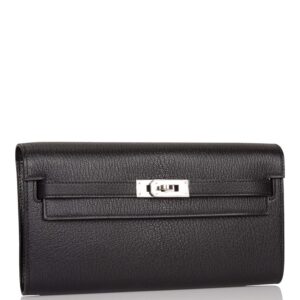 Hermes Black Chevre Kelly Wallet To Go Palladium Hardware