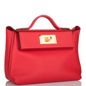 Hermes Rouge de Coeur Evercolor and Swift Mini 24/24 Bag Gold Hardware