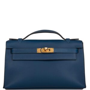 Hermes Deep Blue Swift Mini Kelly Pochette Gold Hardware