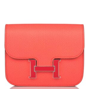 Hermes Rose Texas Epsom Constance Slim Wallet Palladium Hardware