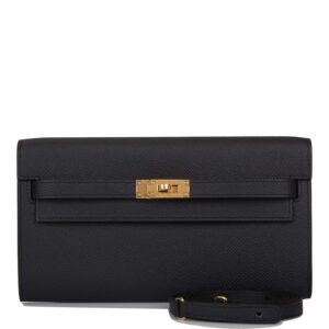 Hermes Black Epsom Kelly Wallet To Go Gold Hardware