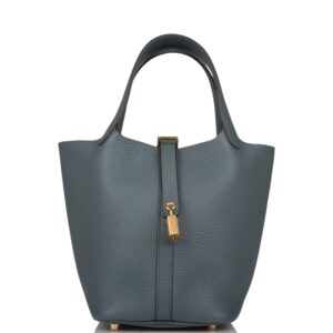 Hermes Bleu Orage Clemence Picotin Lock 18cm Gold Hardware