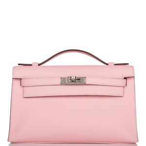 Hermes Rose Sakura Swift Mini Kelly Pochette Palladium Hardware