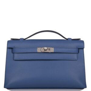 Hermes Kelly Pochette Bleu Brighton Swift Palladium Hardware