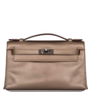 Vintage Hermes Kelly Pochette Bronze Chèvre Ruthenium Hardware