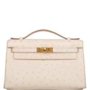 Hermes Kelly Pochette Beton Ostrich Gold Hardware