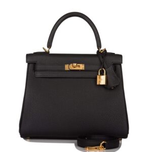 Hermes Kelly Retourne 25 Black Togo Gold Hardware