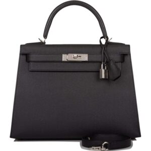 Hermes Black Epsom Sellier Kelly 28cm Palladium Hardware
