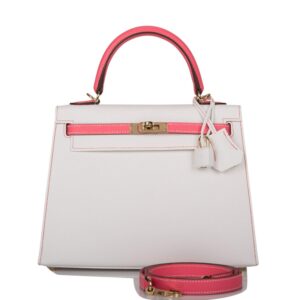 Hermes Horseshoe Stamp (HSS) Bi-Color White and Rose Azalee Epsom Sellier Kelly 25cm Permabrass Hardware