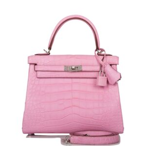 Hermes Bubblegum 5P Matte Alligator Retourne Kelly 25cm Palladium Hardware