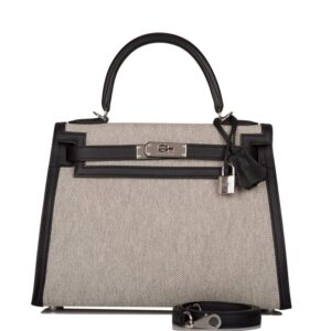 Hermes Kelly Sellier 28 Black Toile and Swift Sellier Palladium Hardware