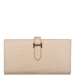 Hermes Beton Matte Alligator Bearn Wallet Palladium Hardware