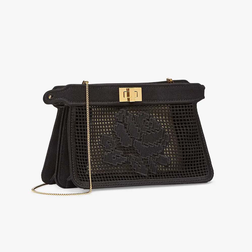 PEEKABOO ISEEU POCHETTE Black Canvas Bag With Embroidery - Image 5