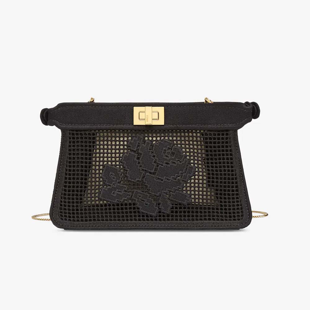 PEEKABOO ISEEU POCHETTE Black Canvas Bag With Embroidery - Image 2