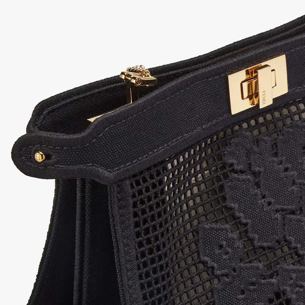 PEEKABOO ISEEU POCHETTE Black Canvas Bag With Embroidery - Image 4
