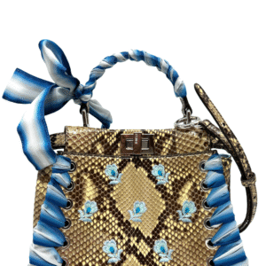 FENDI Peekaboo Mini Whipstitched Embroidered Python Shoulder Bag NEW