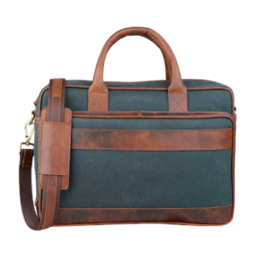Mirevia Vintage Green Canvas & Brown Leather Laptop Bag