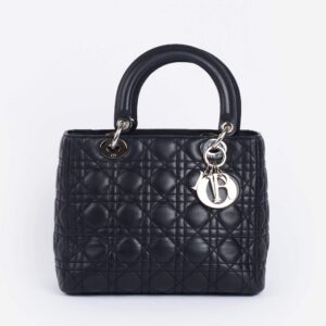 Christian Dior Black Leather Lady Dior Medium PHW - Cap N Wrap